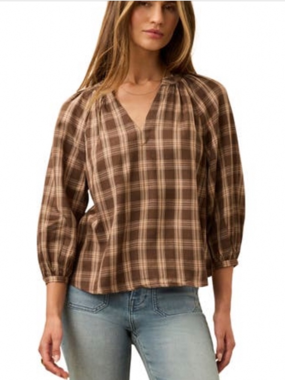 Faherty Portia Plaid Wool Blend Top Desert Fade Plaid SZ XL